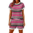 thumbnail image 3 of Domzest Womens 2 Piece Short Sets Short Sleeve Crew Neck Striped Shirts & Elastic Waist Shorts 2026 Summer Lounge Set for Both Homewear and Going Out Hot Pink M, 3 of 5