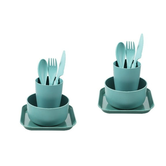 Hemoton 2 Sets  Tableware Set with Cup Spoon Fork Knife Unbreakable Dinnerware for Travel
