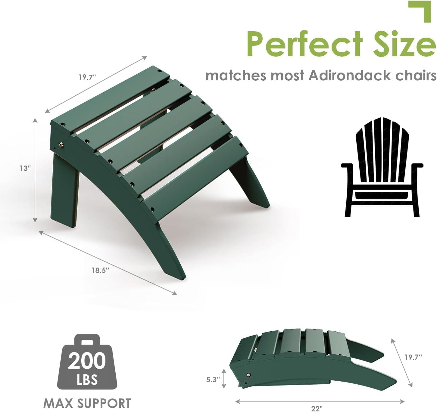 CGTER Adirondack Ottoman - All-Weather HDPE Plastic Outdoor Footrest for Patio, Deck, Pool & Garden - Foot Stool for Adirondack Chair