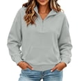thumbnail image 3 of Women Sweatshirt Sevevn Half Zip Stand Collar Regular Fit French Terry Fabric Front Kangaroo Pocket Ribbed Cuff Long Sleeve For Daily Casual Outdoor Wear, 3 of 9