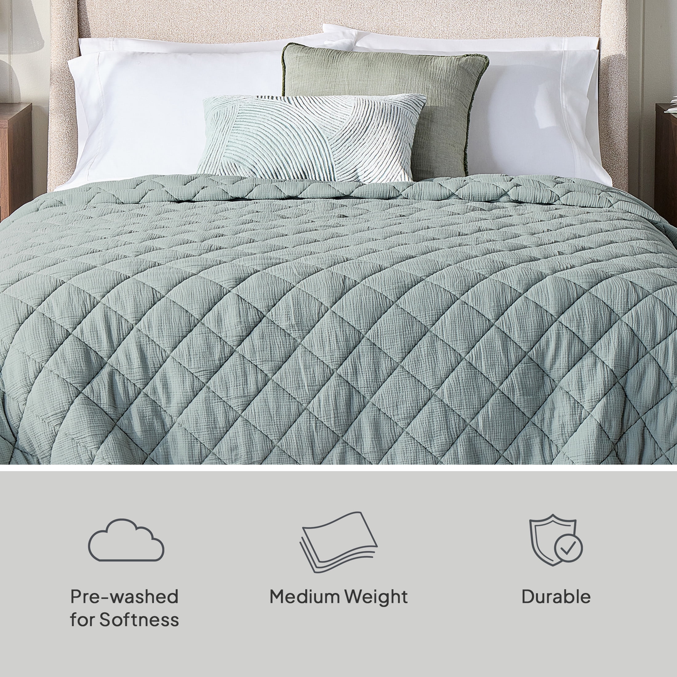 Better Homes & Gardens Diamond Gauze Quilt, Sage, King, All Ages