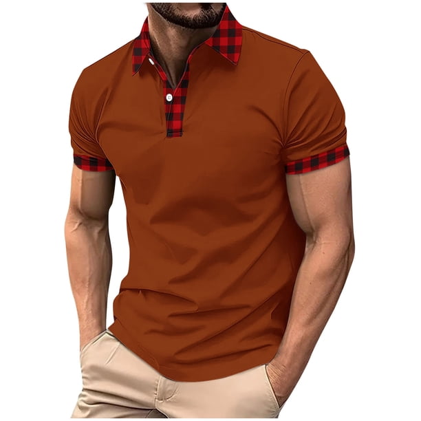 Mens Manga Corta Botón Abajo Camisas con Bolsillo de Impresión Solapa Cuello Gira Blusa de Suéter
