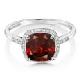 thumbnail image 2 of Gem Stone King 10K White Gold Red Garnet and Accent Diamond Engagement Ring for Women | 2.74 Cttw | Cushion Cut 8MM | Gemstone Birthstone | Size 5,6,7,8,9, 2 of 7