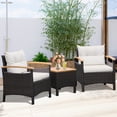 thumbnail image 4 of Gymax 3PCS Patio PE Rattan Conversation Furniture Set Bistro Set Acacia Wood Tabletop, 4 of 9