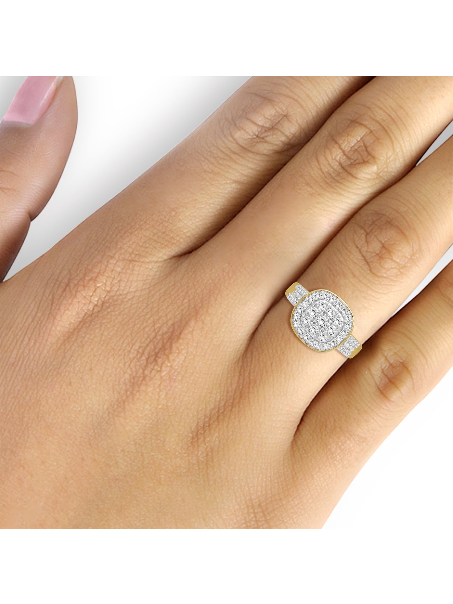 JewelersClub 14K Gold Plated Silver 1 Carat White diamond Cluster Ring for Women | Diamonds for Everyday Womens Wear