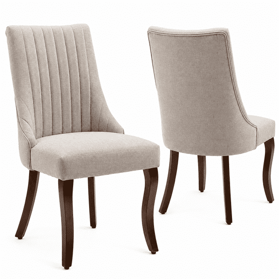 Upholstered Dining Chairs Set of 2, LEGAHOME Farmhouse Dining Room Chairs For Kitchen, Linen Kitchen Wood Chairs with High Back, 300lbs Weight Capacity, Beige, 2Pcs