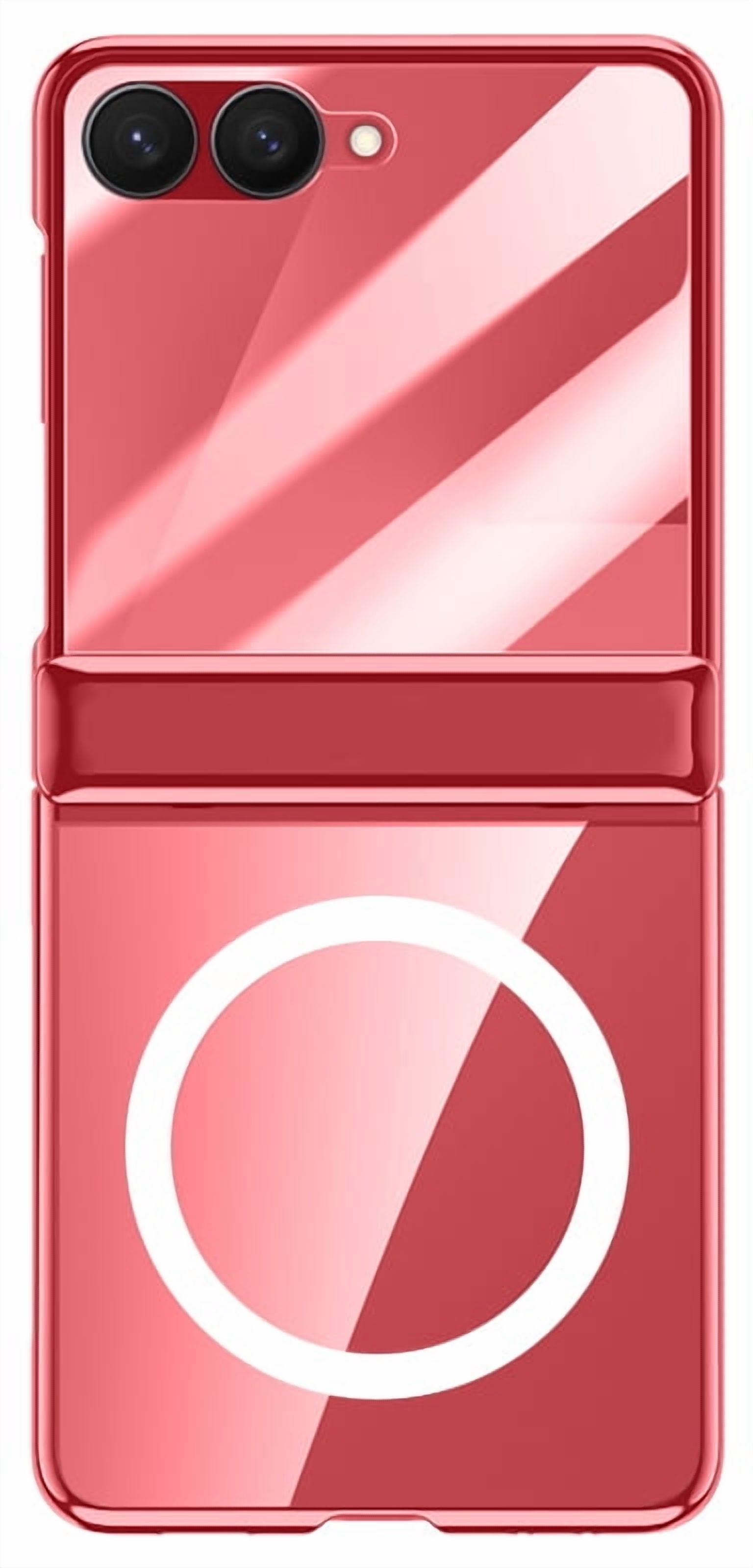 Nakedcellphone Electro Series for Samsung Galaxy Z Flip 7 Phone Case - Built-In Screen Protector and Hinge Cover - Compatible with MagSafe - Red/Clear