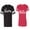 Men Black / Women Red, variant on Groom & Bride Unisex Couple Matching Cotton Jersey style T-Shirt Contrasting stripes on sleeves (Men Black / Women Black) (Men S / Women S)