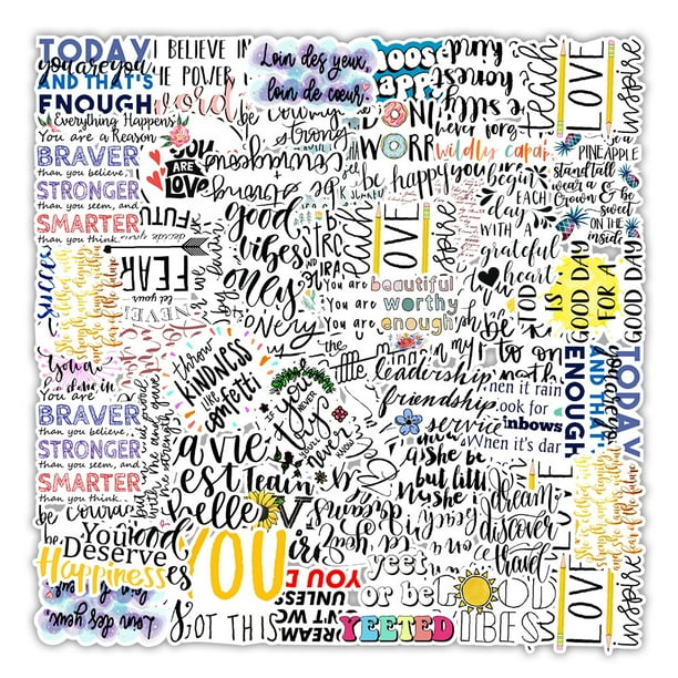 50PCS English Phrases Graffiti Stickers Reusable Waterproof Non-trace  Stickers for PC Laptop Mobile Phone Tablet Cup