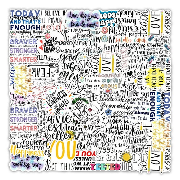 yeacher 50PCS English Phrases Graffiti Stickers Reusable Waterproof Non-trace Stickers for PC Laptop Mobile Phone Tablet Cup