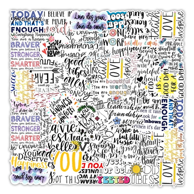 50PCS English Phrases Graffiti Stickers Reusable Waterproof Non-trace Stickers for PC Laptop Mobile Phone Tablet Cup