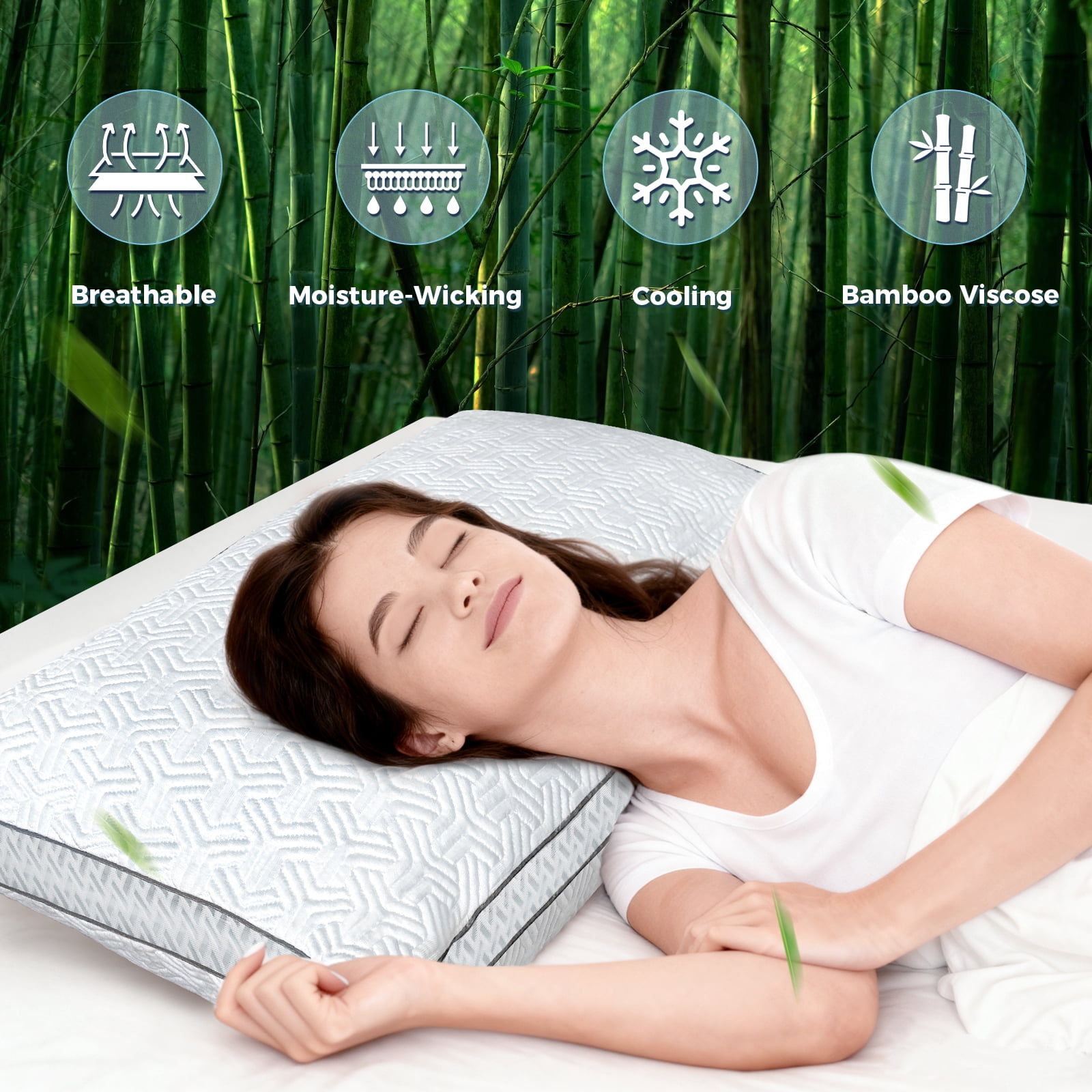 COOKEY Cooling Shredded Memory Foam Pillows Queen Size Set of 2, Adjustable Firm Bed Pillow with Gusset for Side, Back, Stomach Sleepers,20"x30"