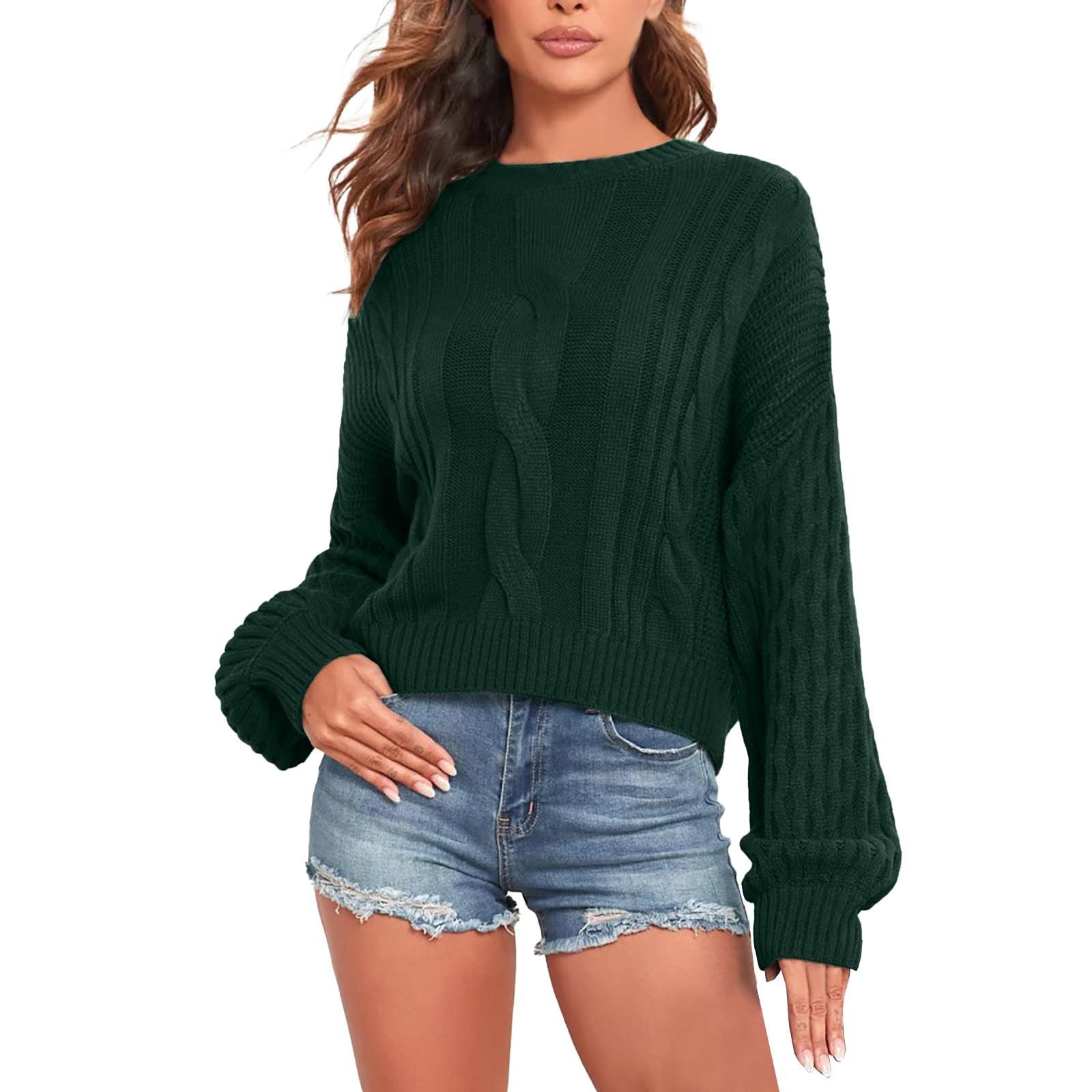 Women's Chunky Cable Knit Sweater 2025 - O Neck, Long Sleeve, Ribbed Diamond Pattern