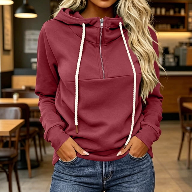 Neewe Women’s 2026 Fall Long Sleeve Hoodie Drawstring Pullover Sweatshirt Solid Color Casual Tops Blouse