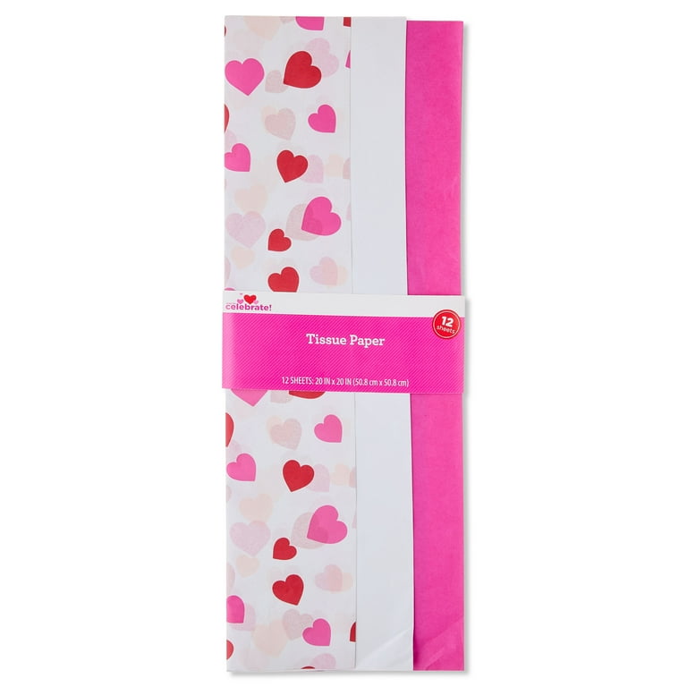 Hearts Gift Tissue Paper, Pink and White, 12 Sheets, Valentine's Day by Way To Celebrate