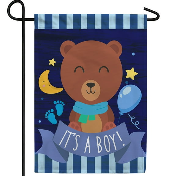 America Forever Oh Joy It's A Boy Garden Flag, 12.5 x 18 inch Double Sided, Baby Announcement Flag, Teddy Bear Nursery Decoration, New Baby Boy Celebration, Baby Shower Yard Flag