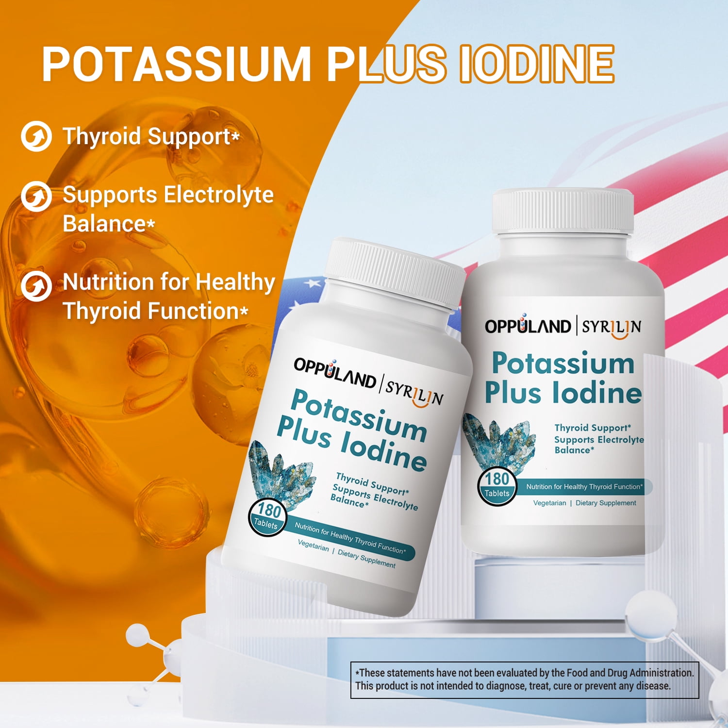 Oppuland | Syrilin Potassium Plus Iodine Vegetarian 180ct Thyroid Function Supports Electrolyte Balance and Healthy Cellular Metabolism