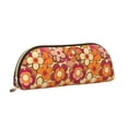 thumbnail image 3 of Leather Semi-Circular Storage Bag 7.5×2.6×1.4in Single Pocket Design Semi-Circular Shape Can Be Used As A Storage Pen Makeup Bag Retro Groovy Flowers Pattern (14), 3 of 7