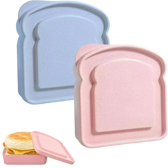 Rongsi Sandwich Containers, Plastic Sandwich Box Container, Reusable Toast-Shaped Lunchbox, BPA-Free Food Storage with Lid, Microwave & Dishwasher Safe, for Sandwiches, Fruits, Snacks (2PCS)