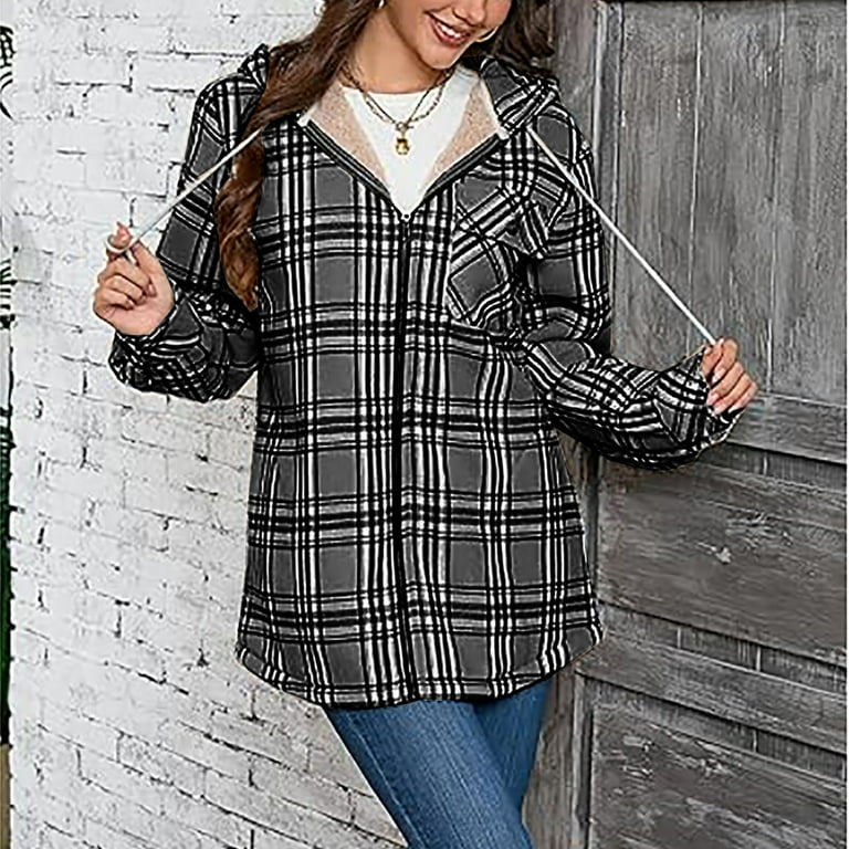 Dqueduo Womens Plaid Wool Blend Coat, Long Sleeve, Button Down