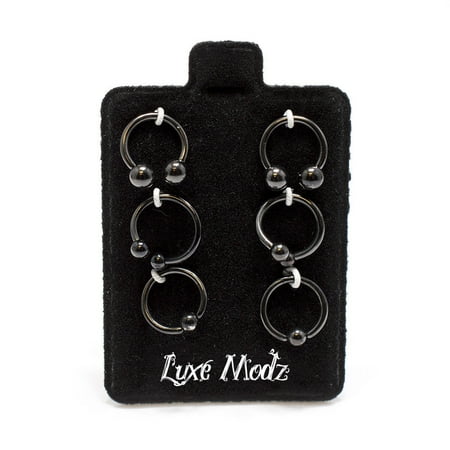 Twisted Captive Bead Ring - Captive Bead Ring 6pc Horseshoe Circular Barbell Twist Black CBR Lip 16G 8MM