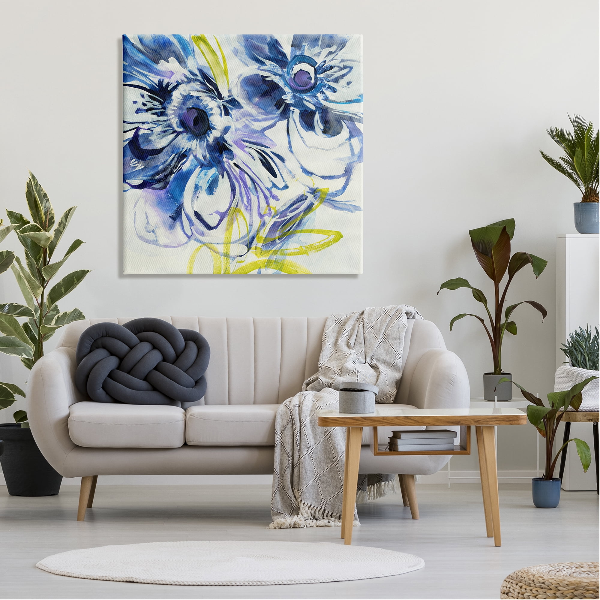 Stupell Industries Abstract Blue Blossoms Botanical & Floral Painting Gallery Wrapped Canvas Print Wall Art, 36 x 36