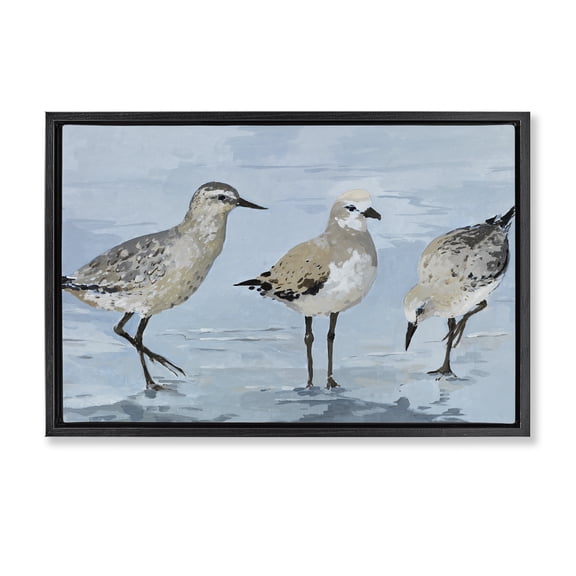Stupell Industries Sandpipers Beach Coastal Scene Black Framed Floater Canvas Wall Art, design by Lorenzo Collective