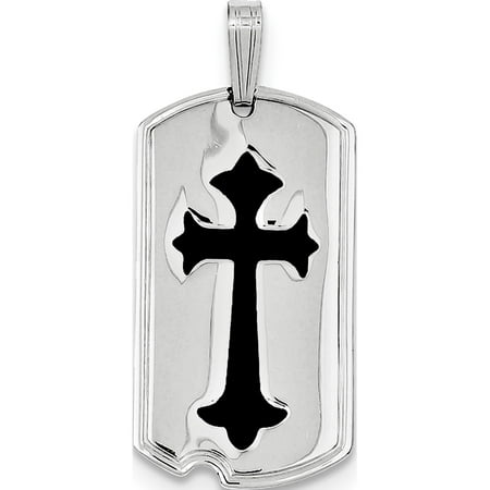 - Leslies Fine Jewelry Designer 925 Sterling Silver Rhodium-plated Polished Black Epoxy Cross Dog Tag (16x38mm) Pendant Gift