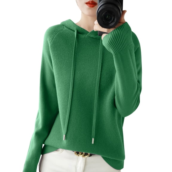 DHFJKG Womens Sweaters Knitted Hoodie Casual Solid Color Raglan Long Sleeve Soft Pullover Spring Comfortable Clothes For Ladies Warm Tops