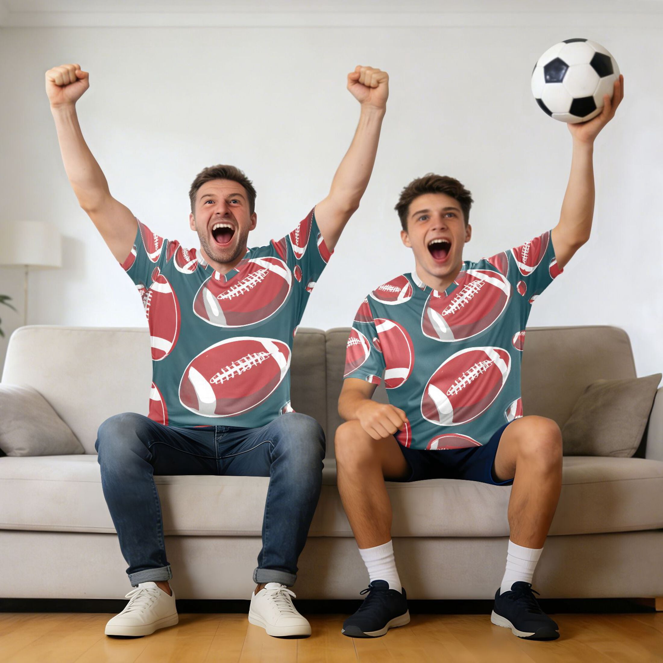 Red Rugby Balls Men's Sports Jerseys Athletic T-Shirt Football Referee Short Sleeves Shirt 3XL