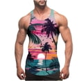 thumbnail image 1 of Camiseta sin mangas de cuello redondo para hombre, sin mangas, estampada, con tirantes finos y espalda descubierta, deportiva, regular, con cuello redondo y sin mangas para hombre., 1 of 4