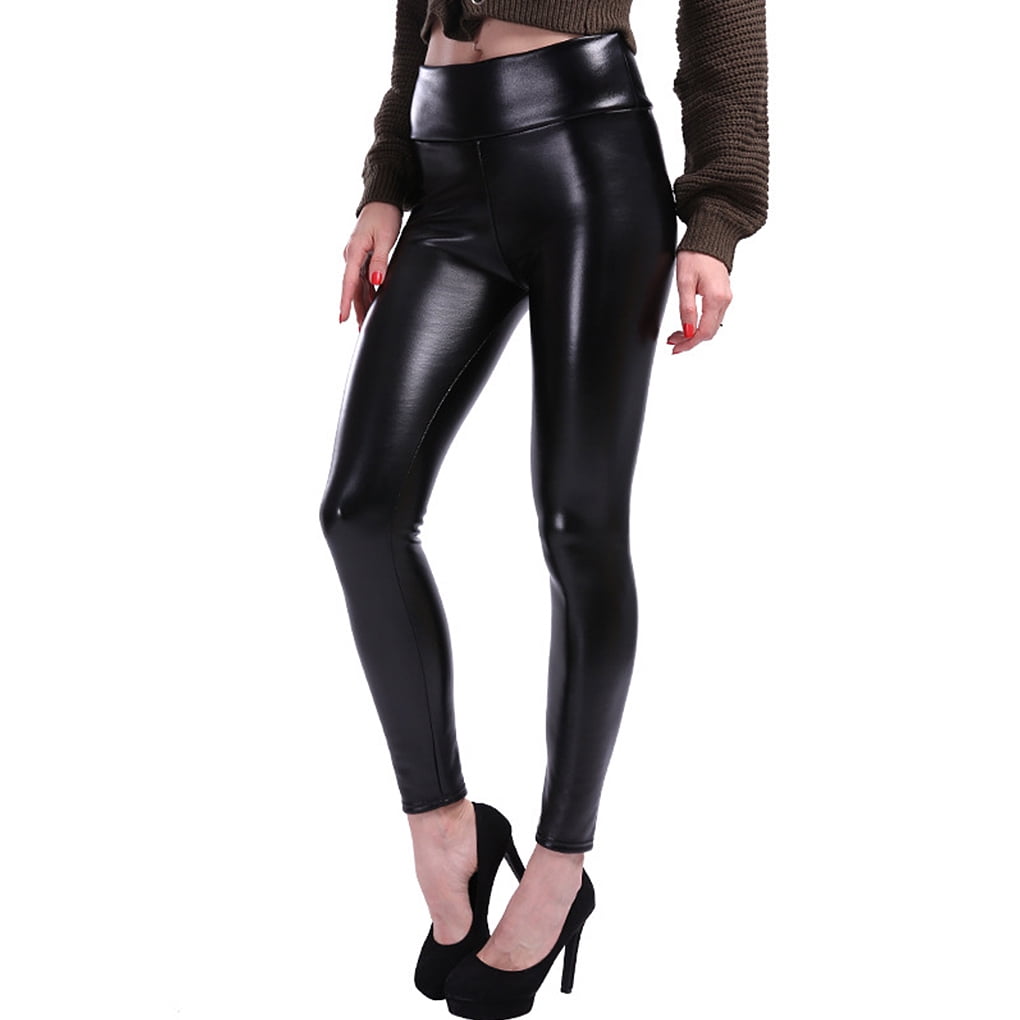 Leggings en Cuir Femme Epaissir Chaud Stretch Pousser jusqu a Minceur Pantalons Feminins Legging Temps Froid Couleur Unie Pantalons Decontractes S Walmart