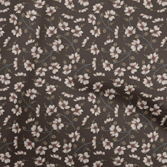 oneOone Polyester Spandex Brown Fabric Floral Retro Sewing Craft Projects Fabric Prints By Yard 56 Inch Wide