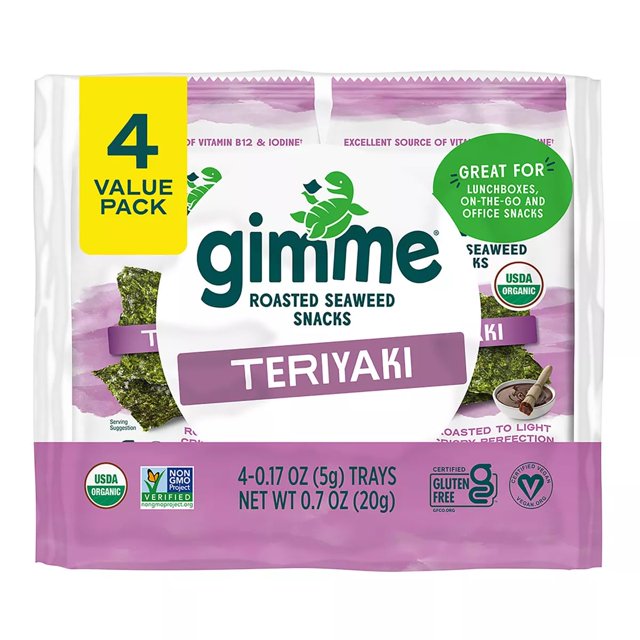 Seaweed - Teriyaki - 4 Count - Organic Roasted Seaweed SheetsKeto, Vegan, Gluten Free - Great Source of Iodine & Omega 3’s - Healthy On-The-Go Snack for Kids Adults