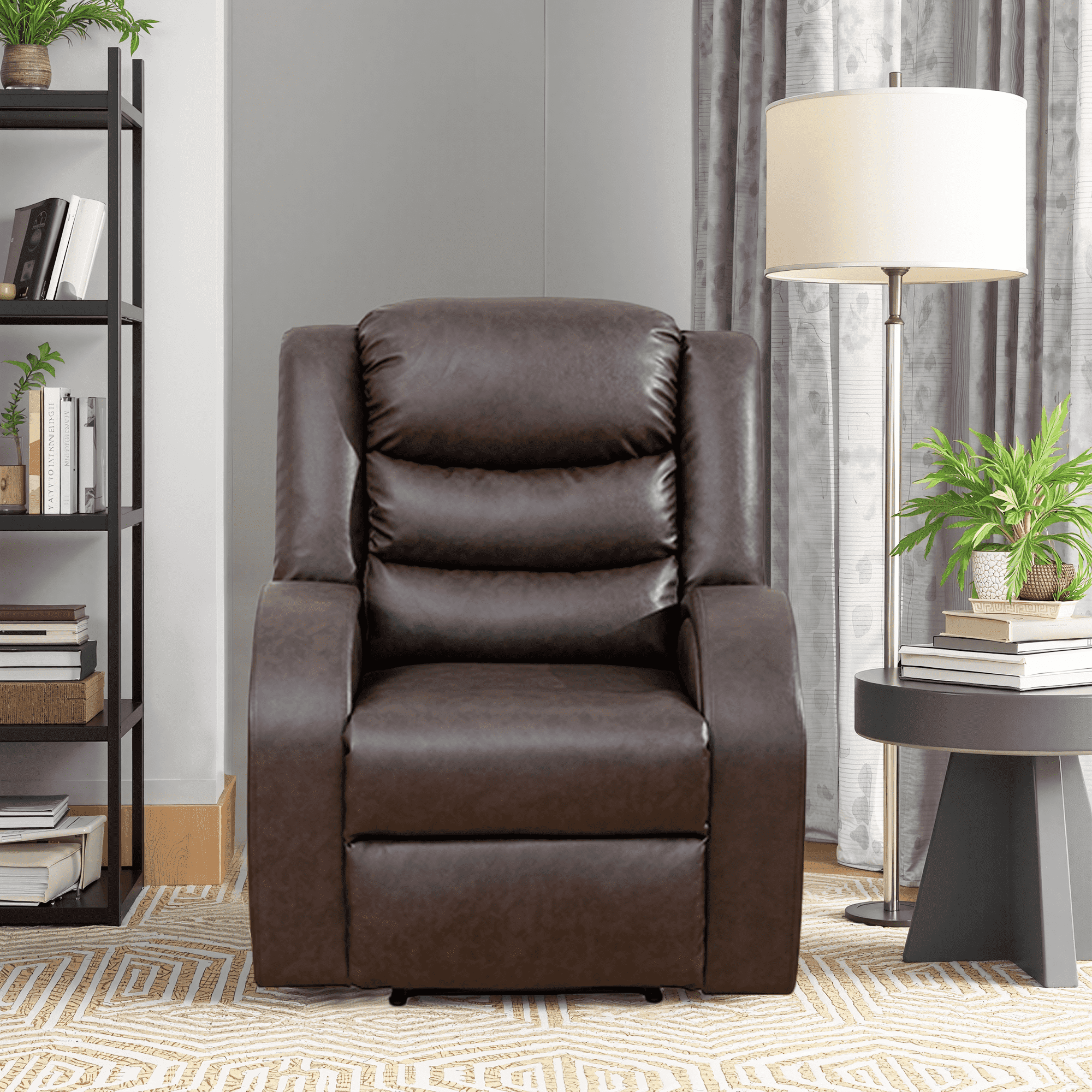 MAYEERTY Faux Leather Recliner Chair, Adjustable Backrest Reclining Chair for Living Room, Brown