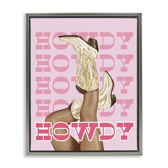Stupell Industries Bohemian Howdy Cowgirl Boots Gray Floating Frame Canvas Art, 25 x 31, by Ziwei Li