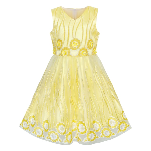Robe de Fille Fleurie Jaune Tulle Concours Mariage Fête 10 Ans