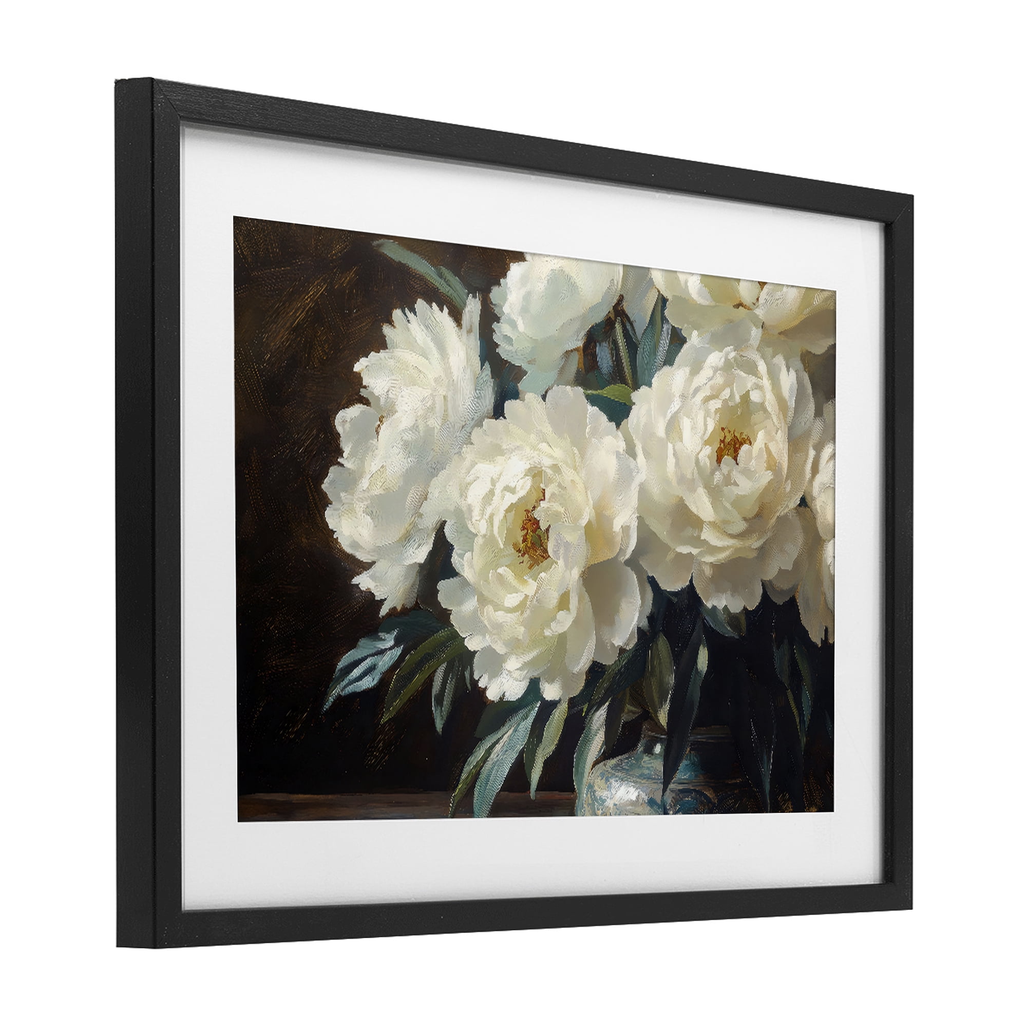 Stupell Industries Large Moody White Floral Black Framed Print Under Glass, design by Petal Prints Design
