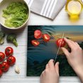 thumbnail image 3 of Rainforest Cutting Board, Rainforest Sunrise on Ocean Seaside Hills Tropical Plants Leaves Print, Decorative Tempered Glass Cutting and Serving Board, Large Size, Green Blue Orange, by Ambesonne, 3 of 5