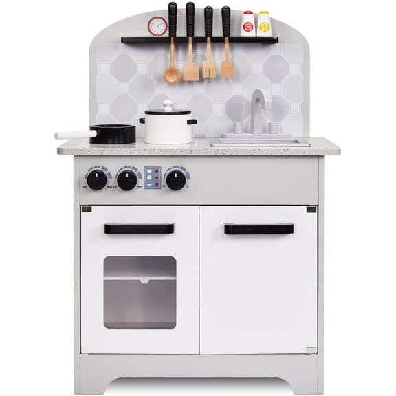 Lil' Jumbl Kids Kitchen Playset, Pretend Play Kitchen with Pot & Pan, Utensils & Shakers - Gray