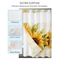 thumbnail image 2 of No Hook Shower Curtain with Snap in Liner Yellow Sunflower Shower Curtain -Fabric Waterproof Inner Liner, Watercolor Flowers Green Leaf Vintage Shower Curtains Washable 60"x72", 2 of 9