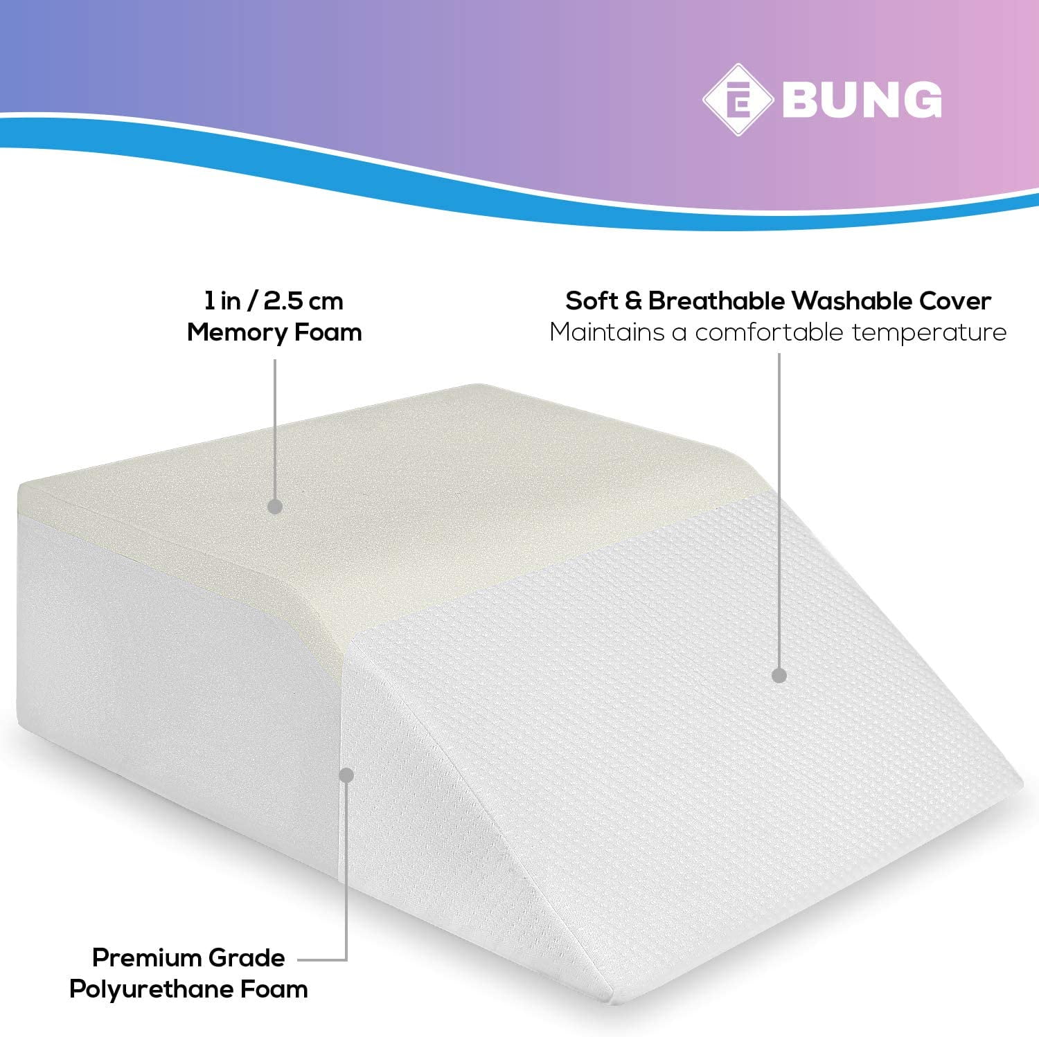 Ebung Leg Elevation Memory Foam Pillow | Elevating High Density Foam Wedge with Washable Cover | 24" (L) x 21" (W) x 8" (H)