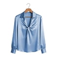 thumbnail image 6 of Deago Women's Long Sleeve Satin Blouse Twist Front Business Casual Dressy Elegant Shirts Office Work Tops (Blue, S), 6 of 9