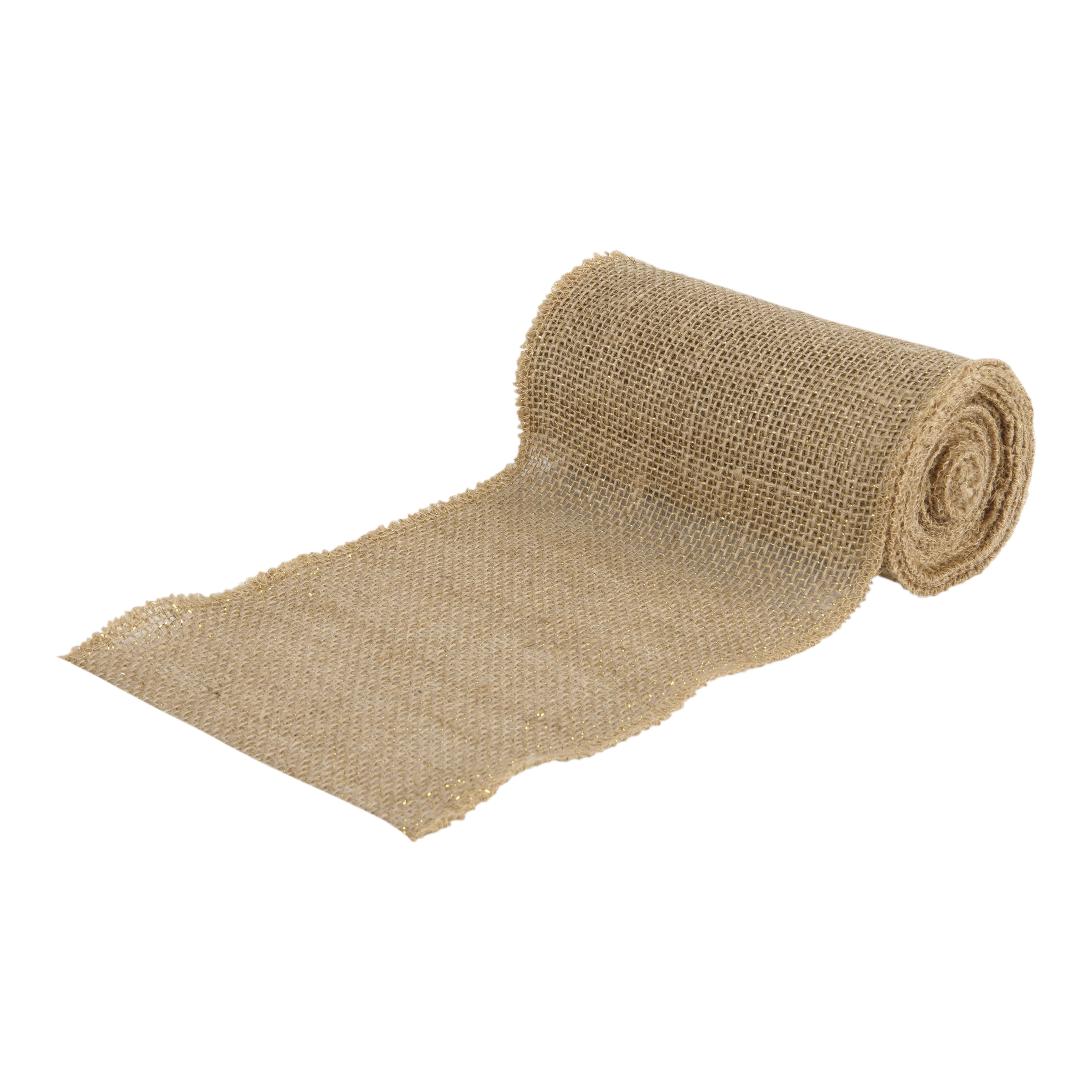 Love, Laugh, Craft Jute Burlap Roll Precut, Finished Edges, 6"W x 5-Yards, 740-26, Brown/Gold Tinsel