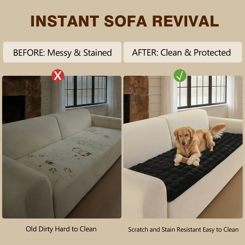 OHSIO Couch Cover for Pets, Non-Slip Fuzzy Sofa Slipcover, Washable Soft Sofa Protector for Couch Sofa and Sectional (Black, 27.6'' x 59'')