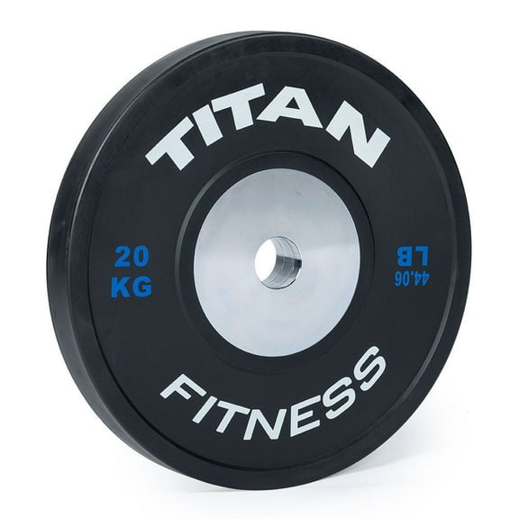 Titan Fitness 20 KG Black Elite Olympic Bumper Plates, Sold Individually, Competition Weight Plates, Rubber With Steel Insert