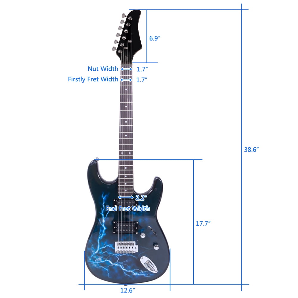 Electric Guitar with Power Cord/Strap/Bag/Plectrums Black & Dark Blue, Lightning Style