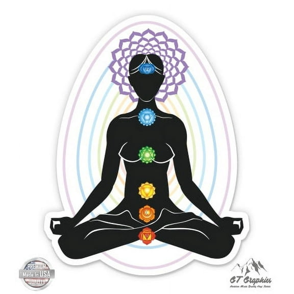 Lotus Pose Meditation Chakras - 3" Vinyl Sticker - For Car Laptop I-Pad Phone Helmet Hard Hat - Waterproof Decal