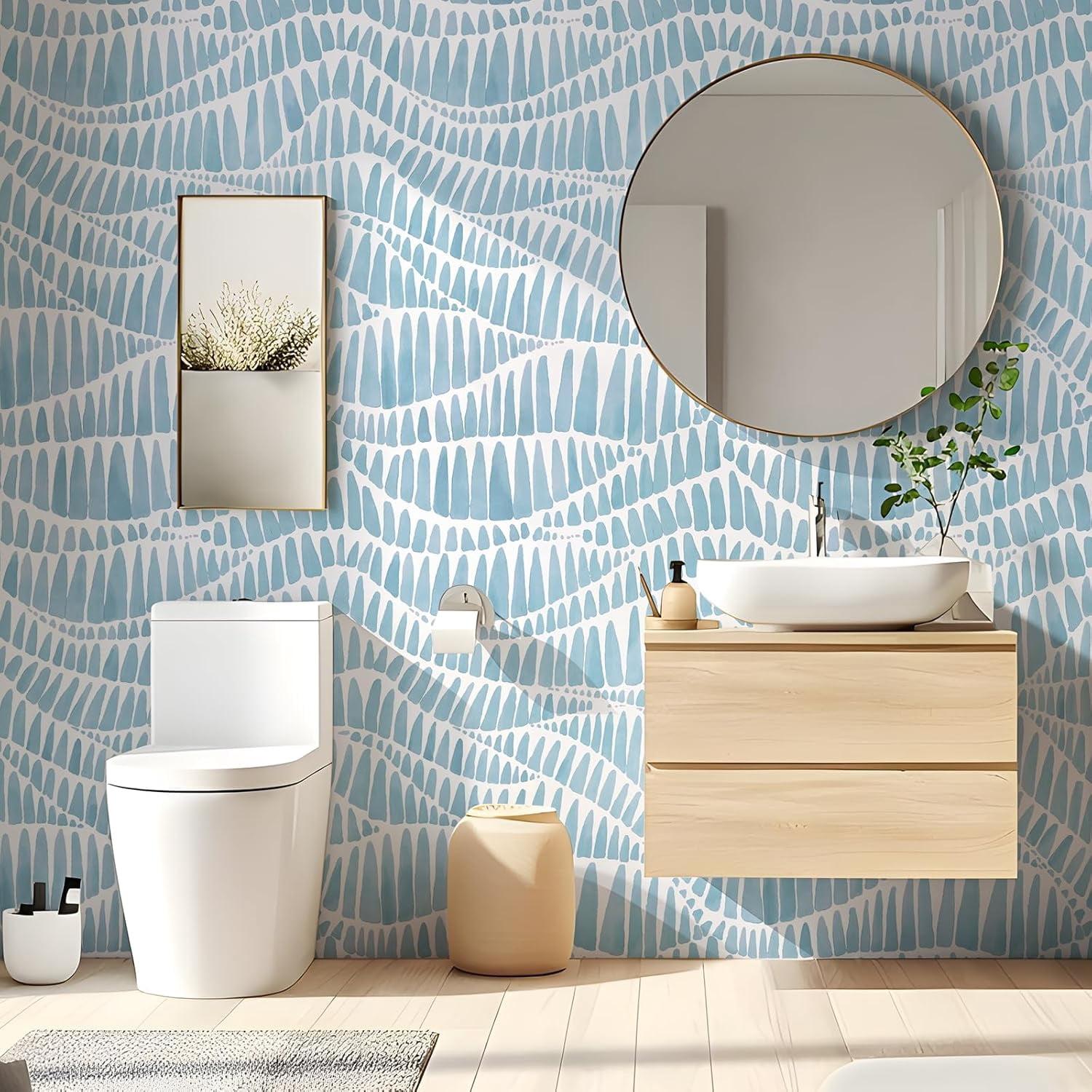 DAZLUT Modern Peel and Stick Wallpaper Self Adhesive Wallpaper Boho Contact Paper Blue Geometric Wallpaper Removable Decorative Wallpaper for Bedroom Bathroom Cabinets Decor Vinyl,17.3" x 394"