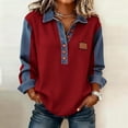 thumbnail image 2 of Hauts à Manches Longues pour Femmes 2026 Printemps Mode Bouton Col en V Col à Revers Patchwork en Denim Chemise Décontractée Blouse, 2 of 7